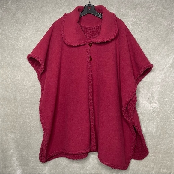 Mexican Fleece and Sherpa Poncho Oversized Peterpan Collar 2 Button Closure - Picture 1 of 7
